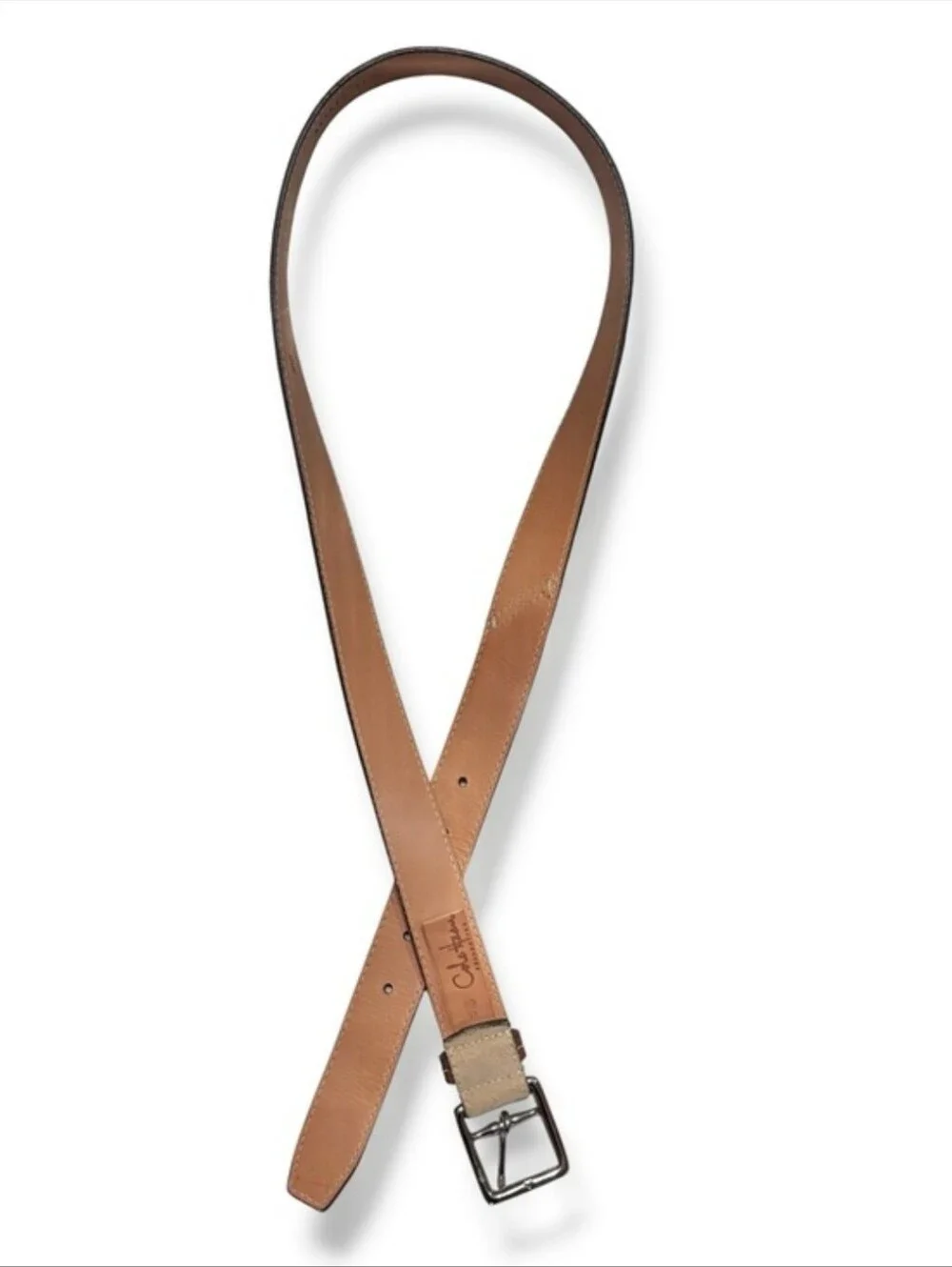 COLE HAAN Two Tone Tan & Brown Suede & Leather Belt Size 40 VINTAGE